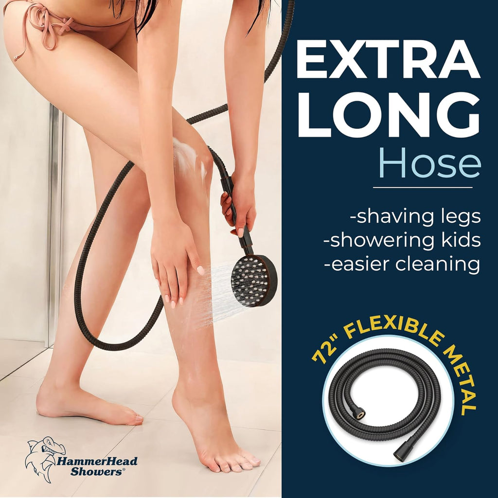 HammerHead Showers® Solid Metal LOW FLOW Handheld Shower Head with Hose and Brass Holder - OIL RUBBED BRONZE – Water Saving 1.75 GPM Detachable Shower Head - Adjustable Shower Wand Bracket & 6ft Hose