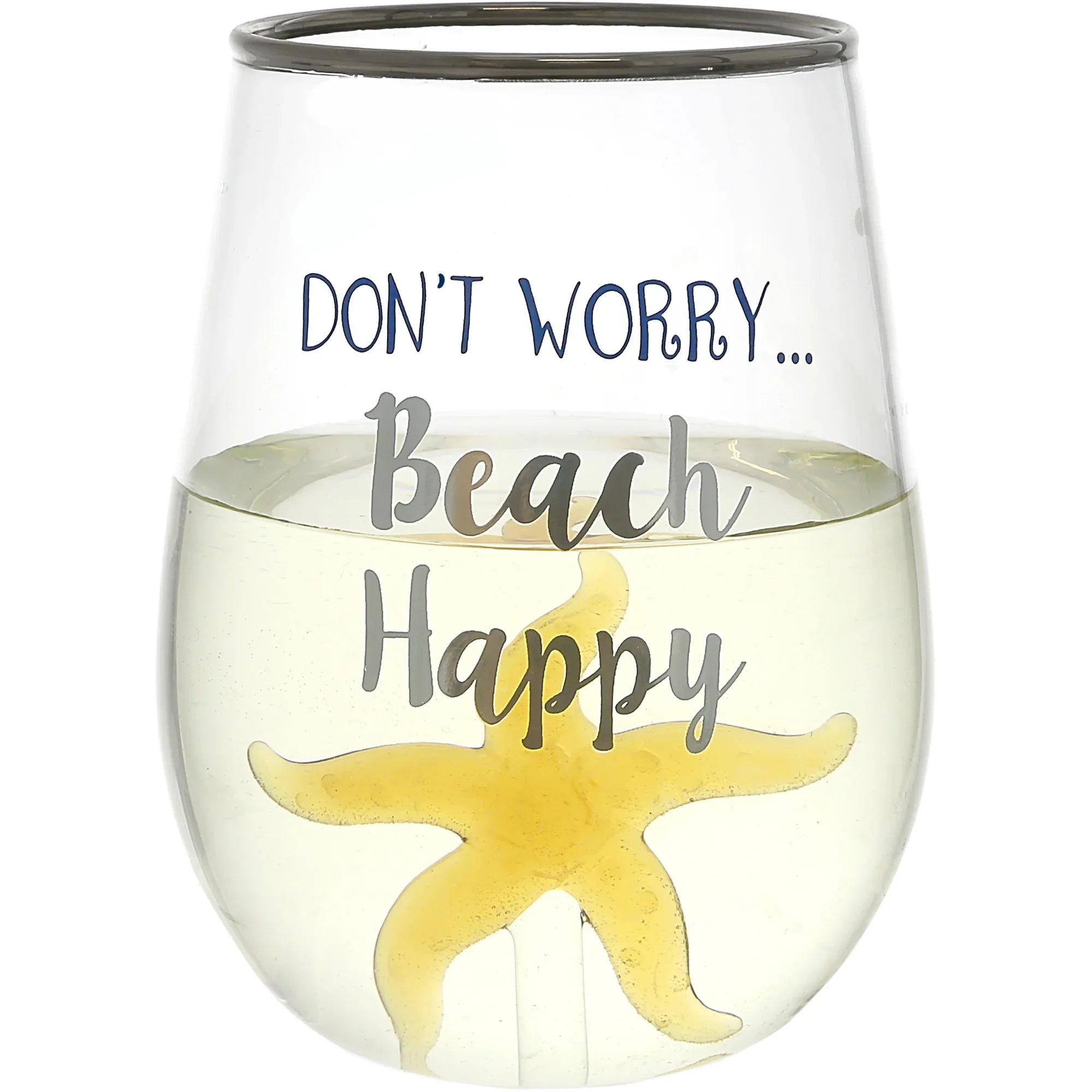 Beach Happy - Starfish 19 oz. Stemless Wine Glass with 3-D Figurine