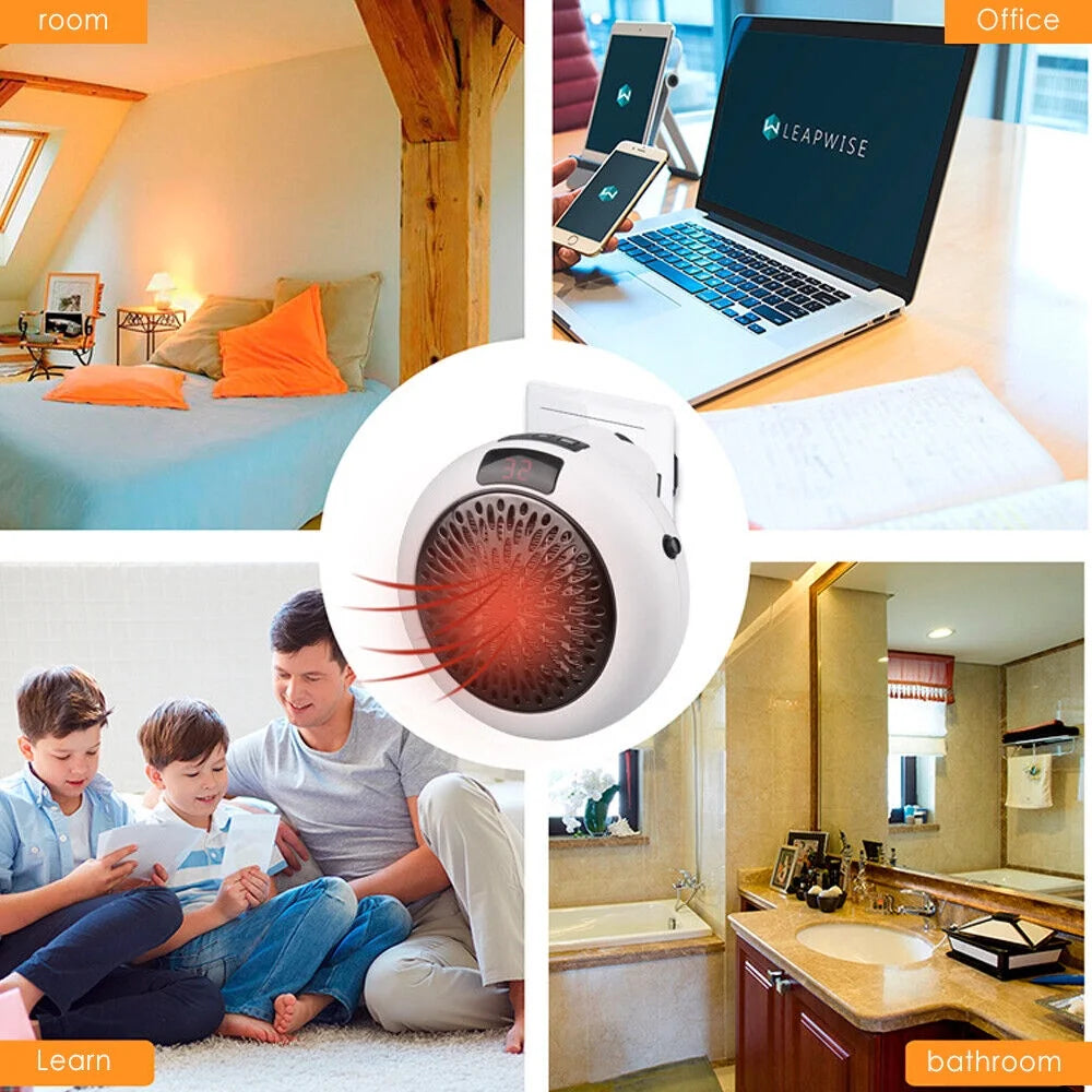 JahyShow Plug-in Electric Heater Fan - 900W Wall Sockets with Remote Timer - Digital Thermostat