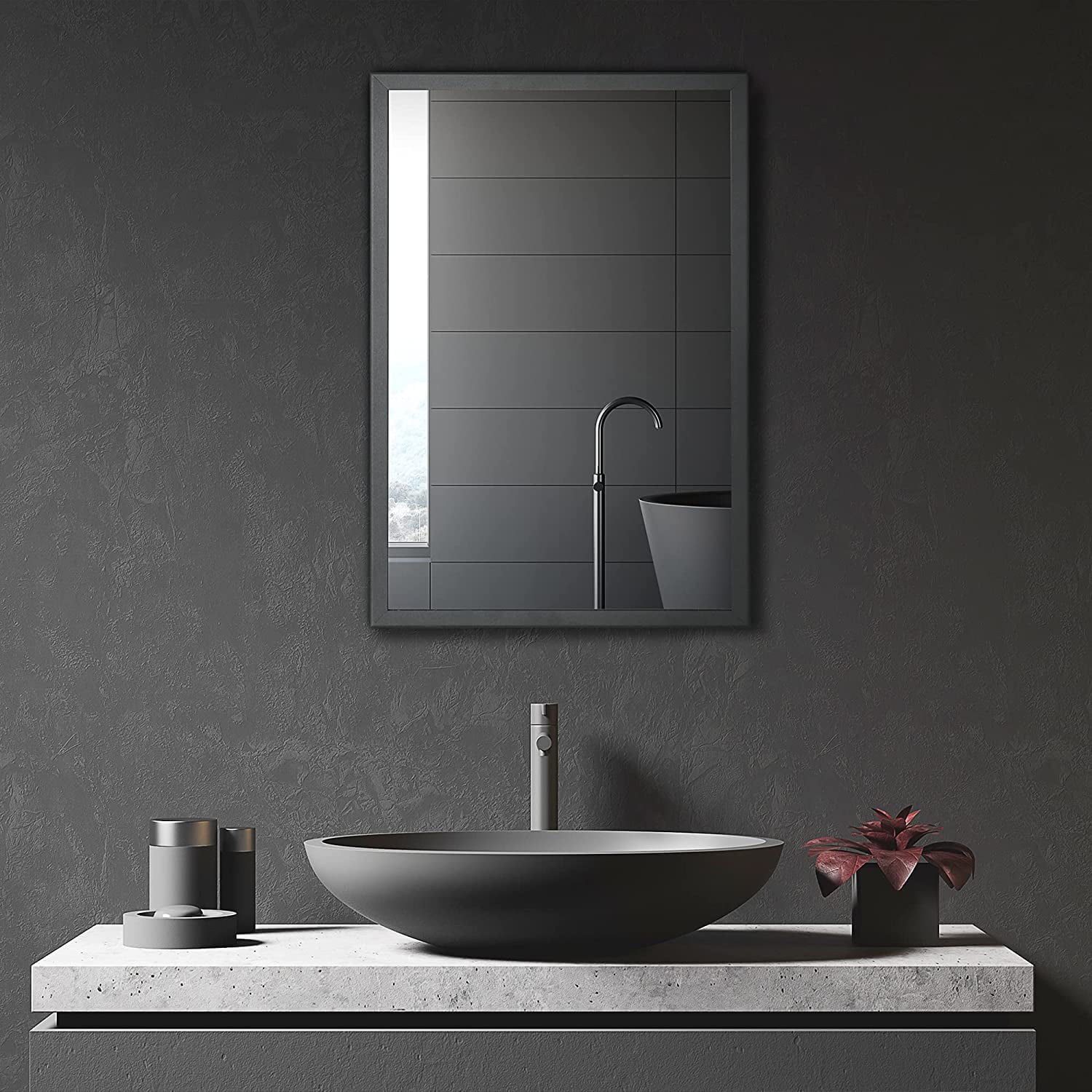 Wall-Mounted Medicine Cabinet with Mirror, Stainless Steel Bathroom Mirror Cabinet Wall Mounted with Storage Shelves for Living Room and Laundry Room, Black