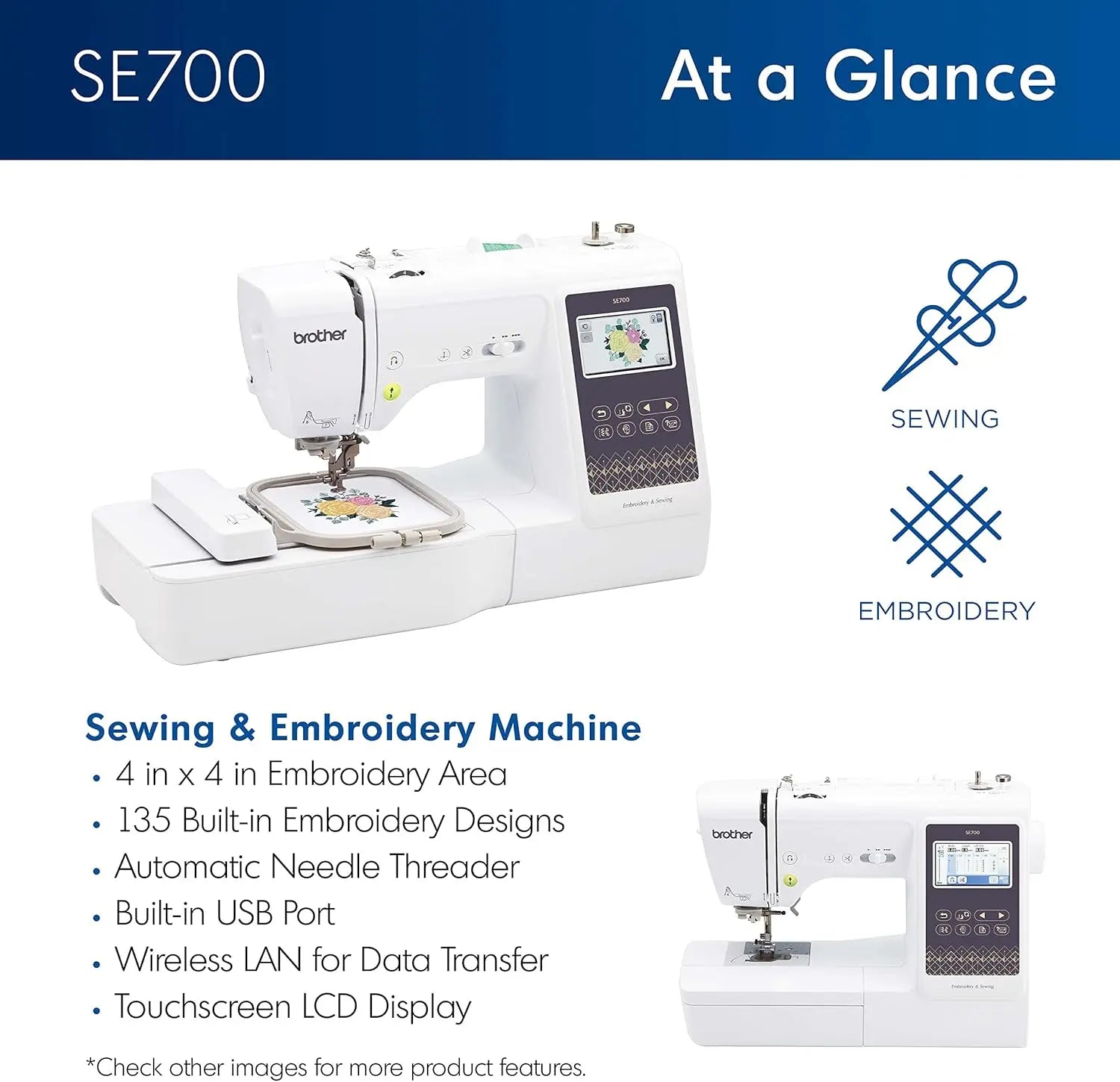 Computerized Sewing & Embroidery Machine with Wireless LAN – 135 Designs & 103 Stitches Built-In