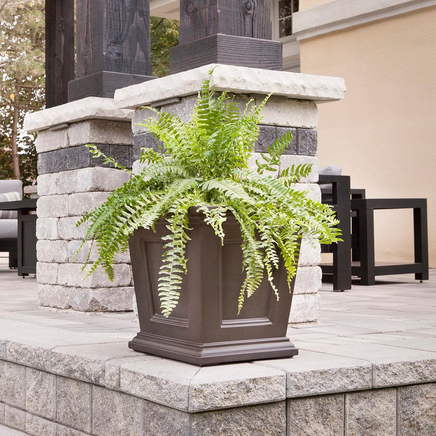 Mayne Fairfield 16in Square Planter - Espresso - Durable Self Watering Resnin Planter (5887-ES)