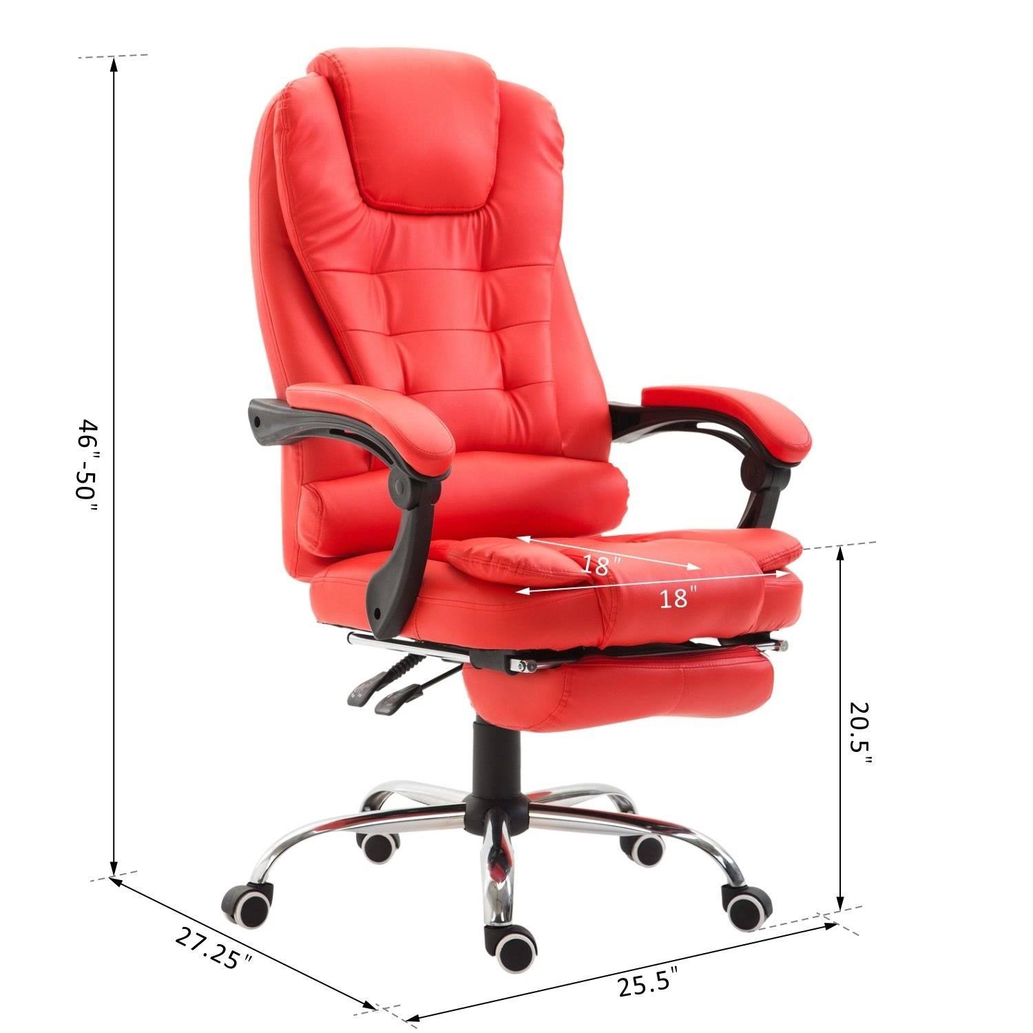 HOMCOM Reclining PU Leather Executive Home Office Chair with Footrest - Red