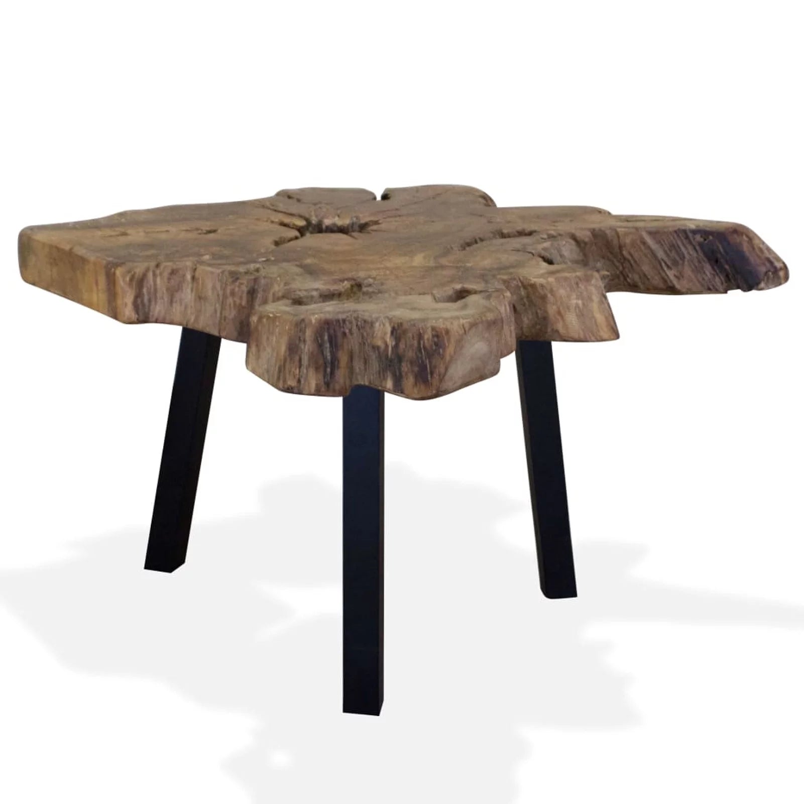 Dcenta Coffee Table, Genuine Teak Tabletop Wood Sofa and Couch End Side Table with Steel Legs for Living Room, Home Furniture 31.4 x 27.5 x 14.9 Inches (L x W x H)