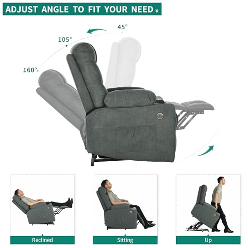 YITAHOME Power Lift Recliner Chair, Modern Fabric Recliner Chair with Massage and Heat, Spacious Seat, USB Ports, Cup Holders, Remote Control, Suitable for Living Room Dark Grey2