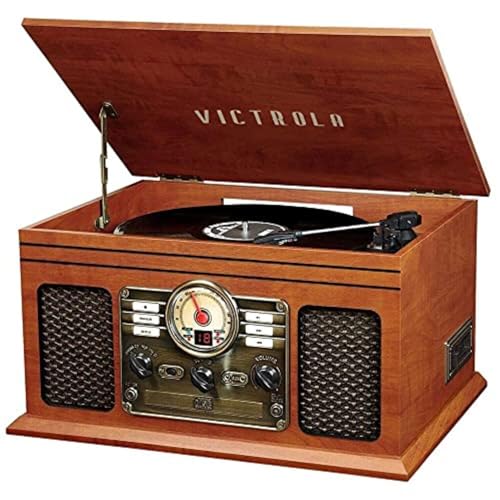 Victrola The Quincy 6-in-1 Bluetooth Record Player & Multimedia Center with Built-in Speakers – 3-Speed Turntable, CD & Cassette Player, AM/FM Radio, Wireless Music Streaming (Natural)