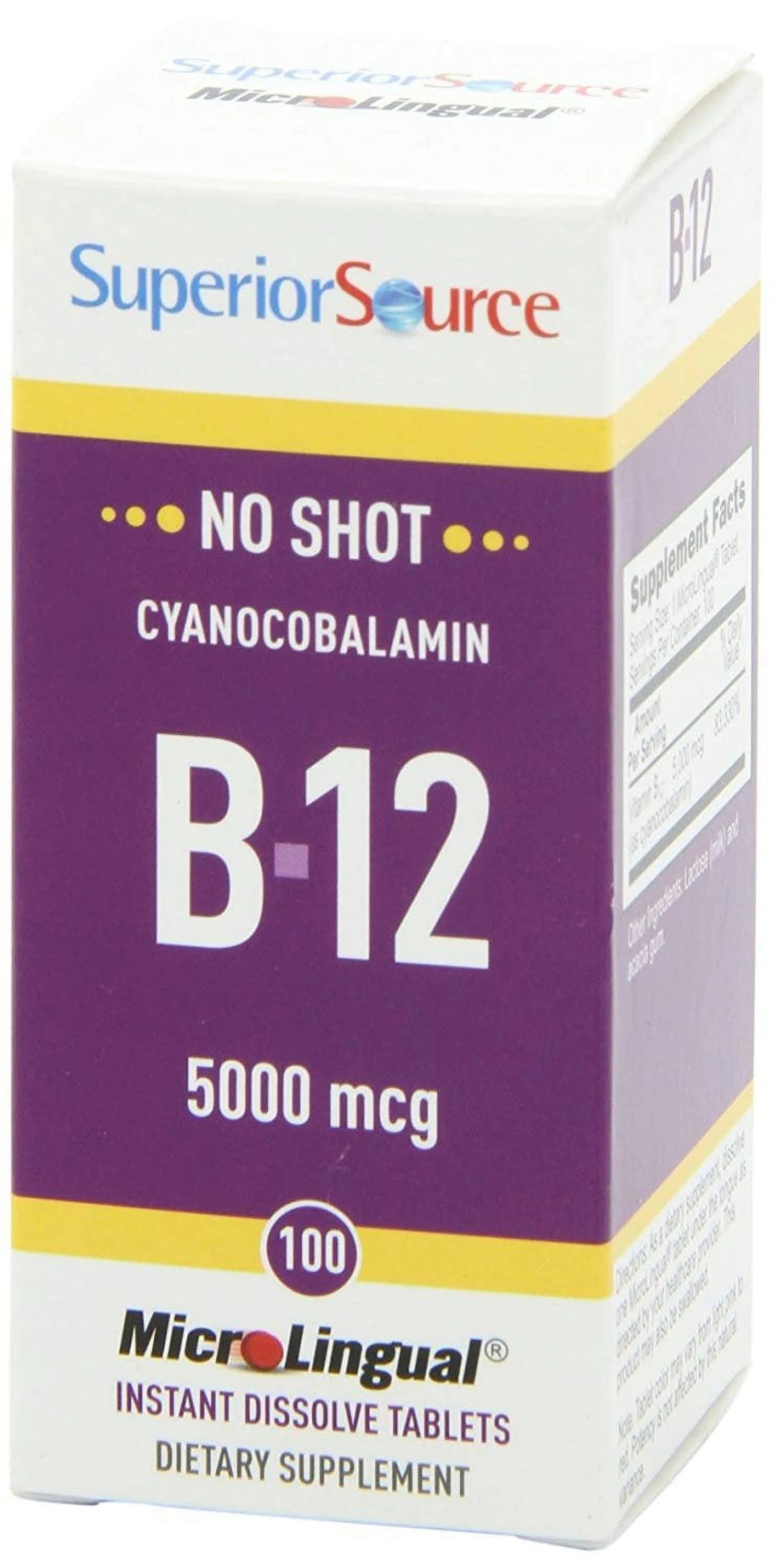 Superior Source No Shot Vitamin B12 Tablets, 5000 mcg, 100 Count
