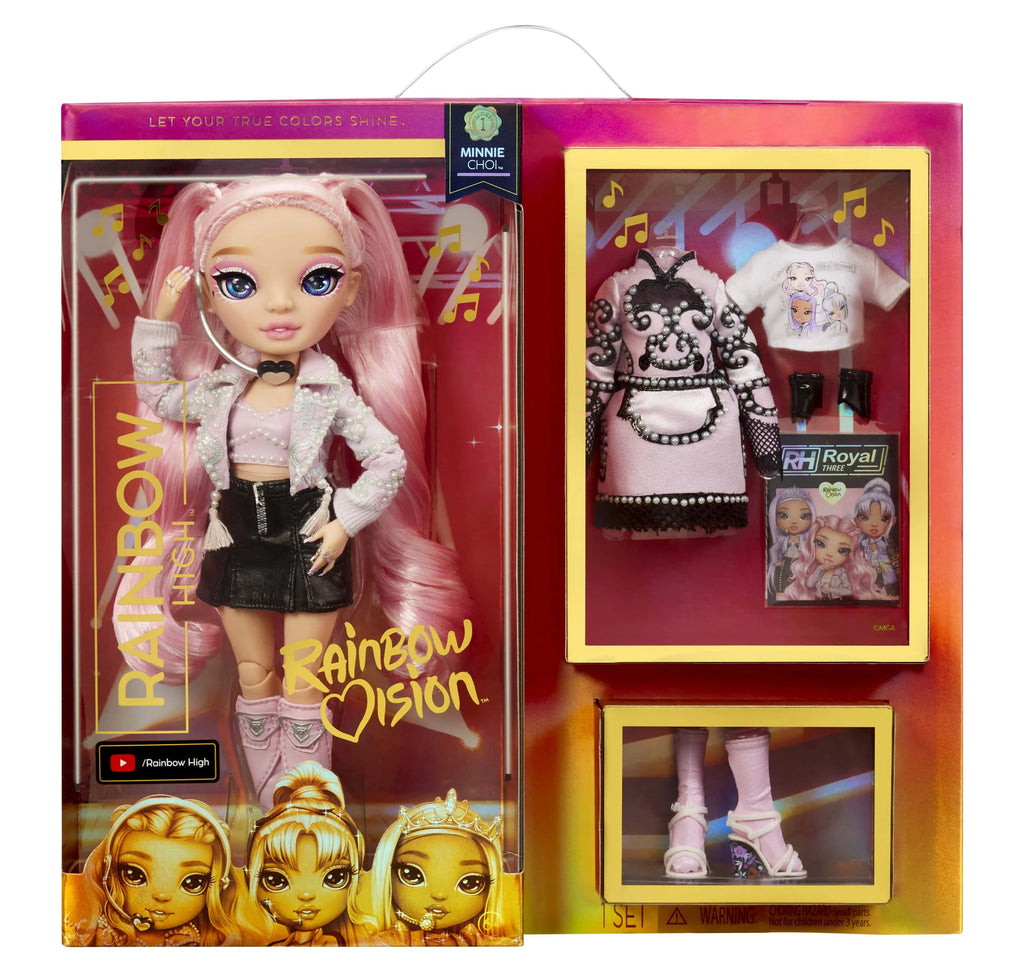 Rainbow High Rainbow Vision Royal Three K-pop – Minnie Choi (Pink Lavender) Fashion Doll. 2 Designer Outfits to Mix & Match w/ Microphone Headset & Band Merch Playset, Gift for Kids 6-12