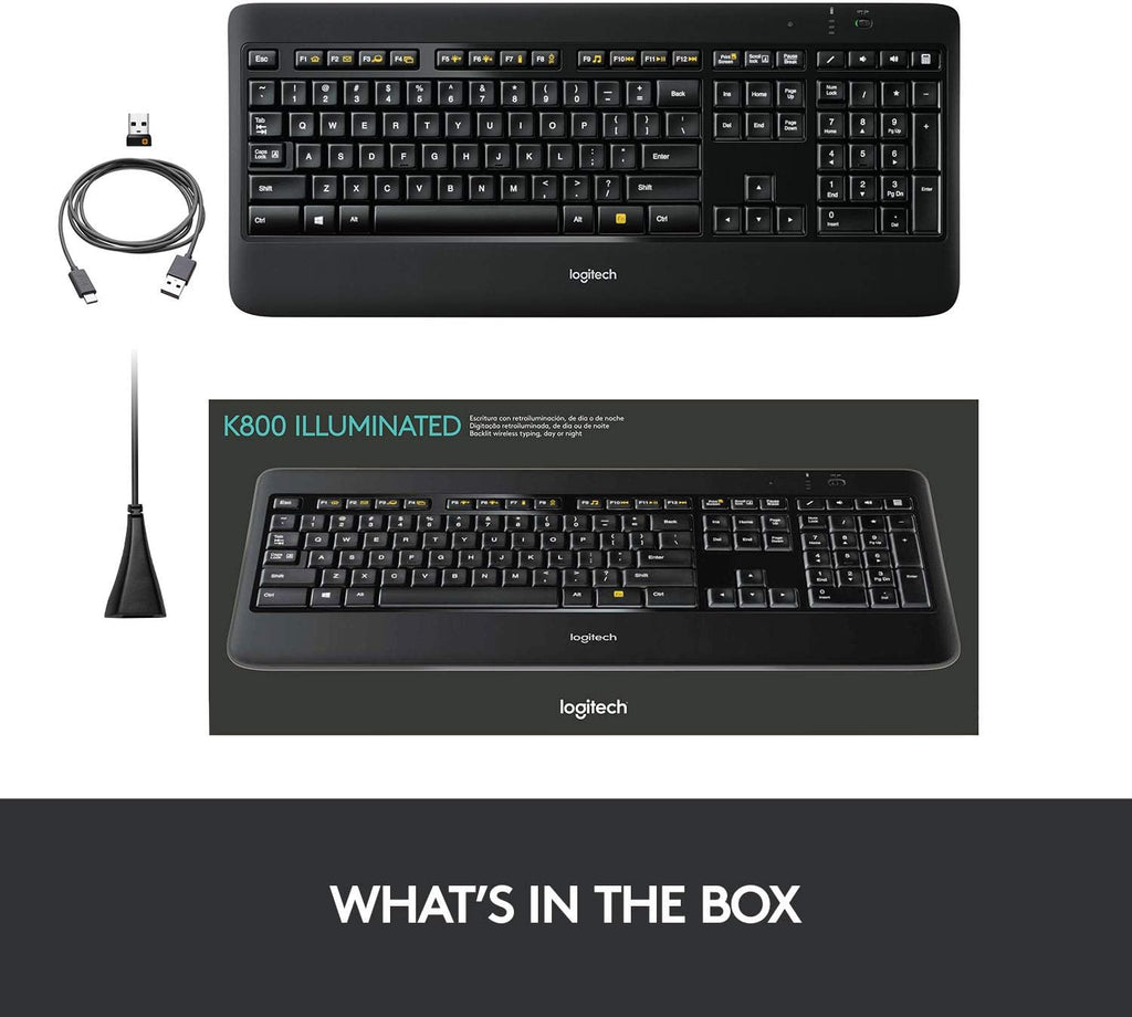 Logitech K800 Wireless Illuminated Keyboard — Backlit Keyboard, Fast-Charging, Dropout-Free 2.4GHz Connection