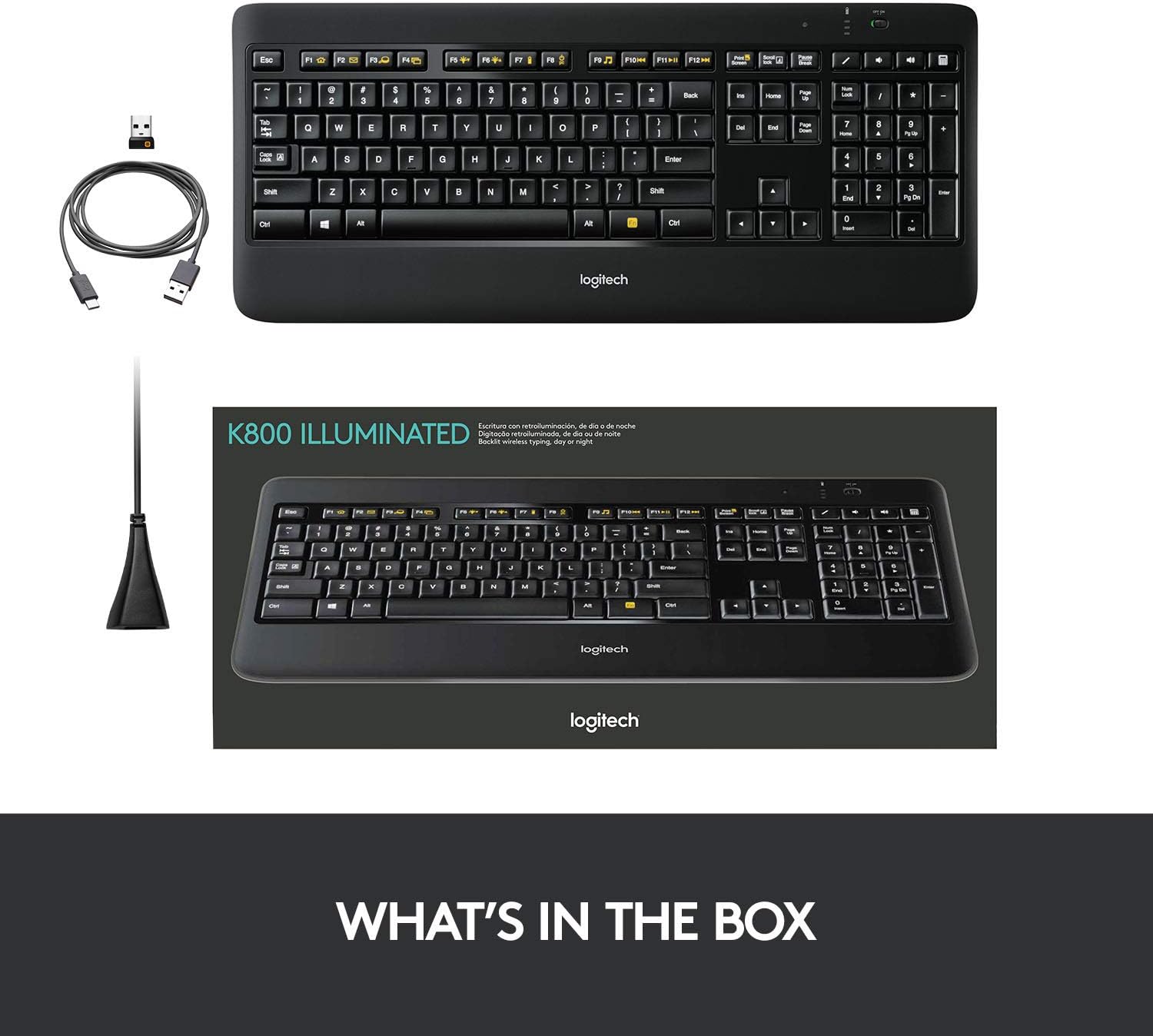 Logitech K800 Wireless Illuminated Keyboard — Backlit Keyboard, Fast-Charging, Dropout-Free 2.4GHz Connection