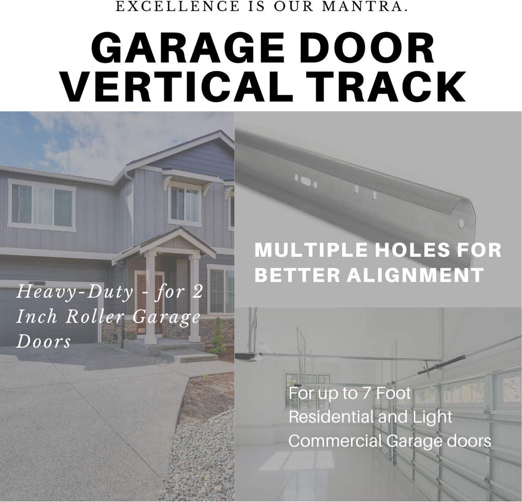 Garage Door Vertical Track Replacement – Set of Left and Right for 7 Foot Tall - Garage Door Rails Galvanized Steel Hardware Door Rails for Residential/Light Commercial Side Tracks for 2-inch Rollers