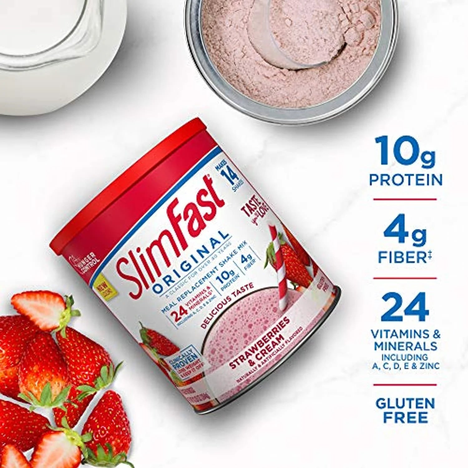 Slimfast Meal Replacement Powder, Original Strawberries & Cream, Weight Loss Shake Mix, 10G Of Protein, 14 Servings