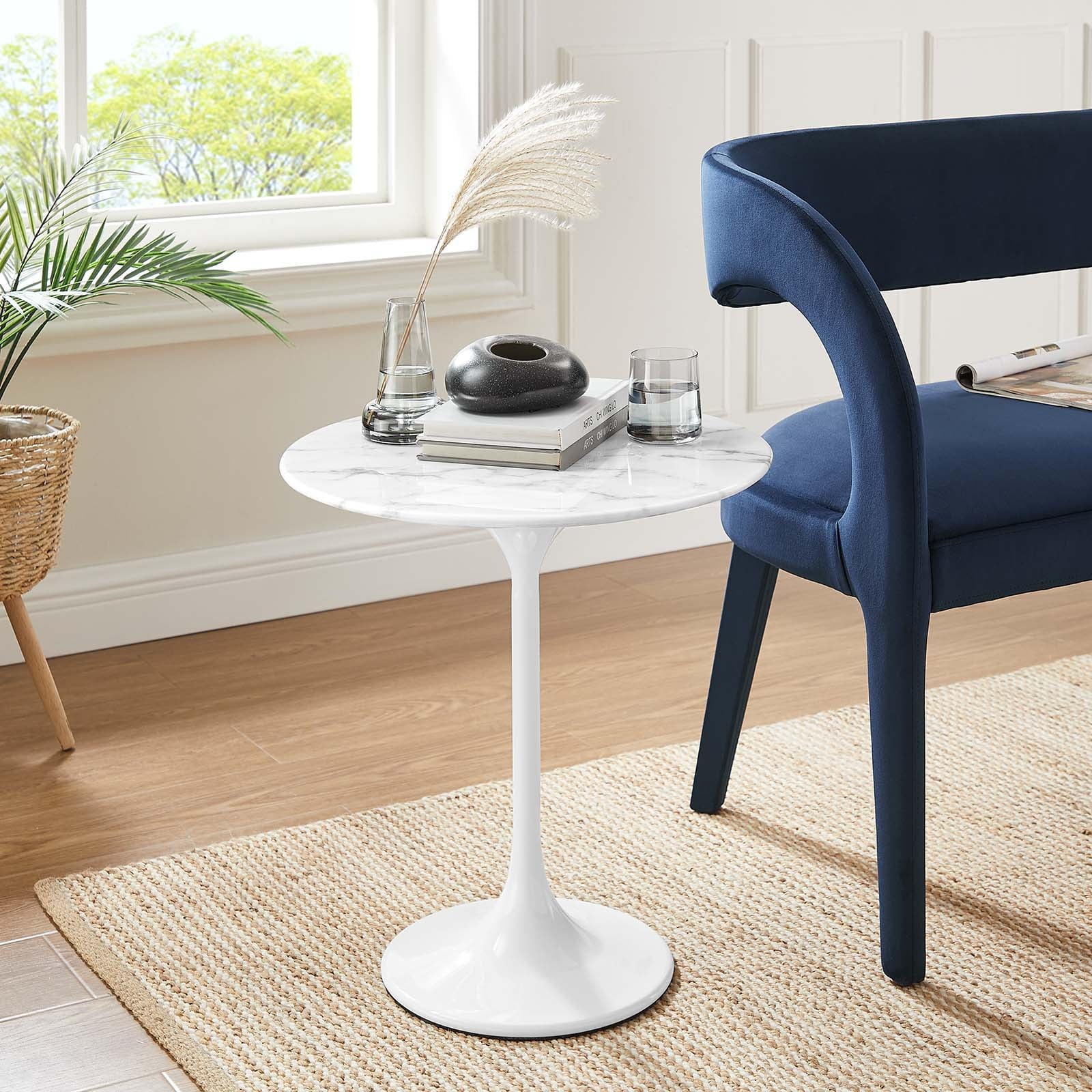 Modway Lippa 20 Round Artificial Marble Side Table in White White
