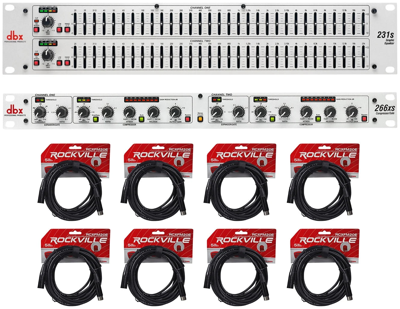 DBX 231S Dual 31 Band Graphic Equalizer Audio Rack Mount EQ+Compressor+Cables