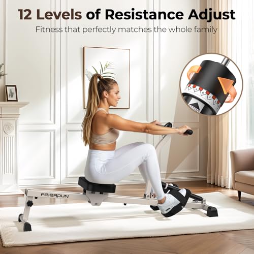 Feierdun Compact Adjustable Rowing Machine for Home 300LBS Weight Capacity with 12 Levels of Resistance for Complete Body Workouts Foldable Hydraulic Rower for Home