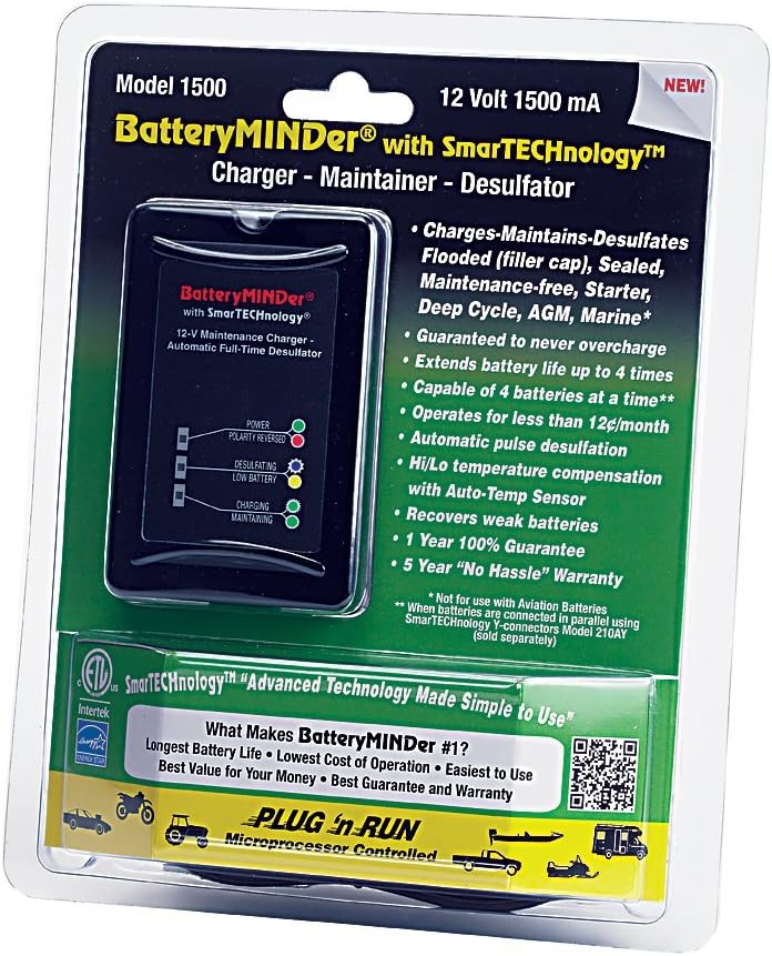 BatteryMINDer 1510: 12 Volt-1.5 Amp Battery Charger, Battery Maintainer, and Battery Desulfator – Designed for Cars, Trucks, Motorcycles, ATV, Boats, RV