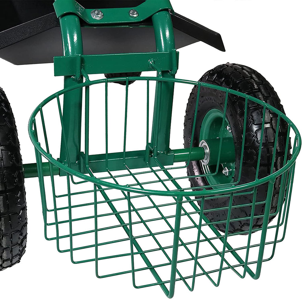 Sunnydaze Garden Cart Rolling Scooter with Extendable Steer Handle， Swivel Seat and Utility Tool Tray， Green