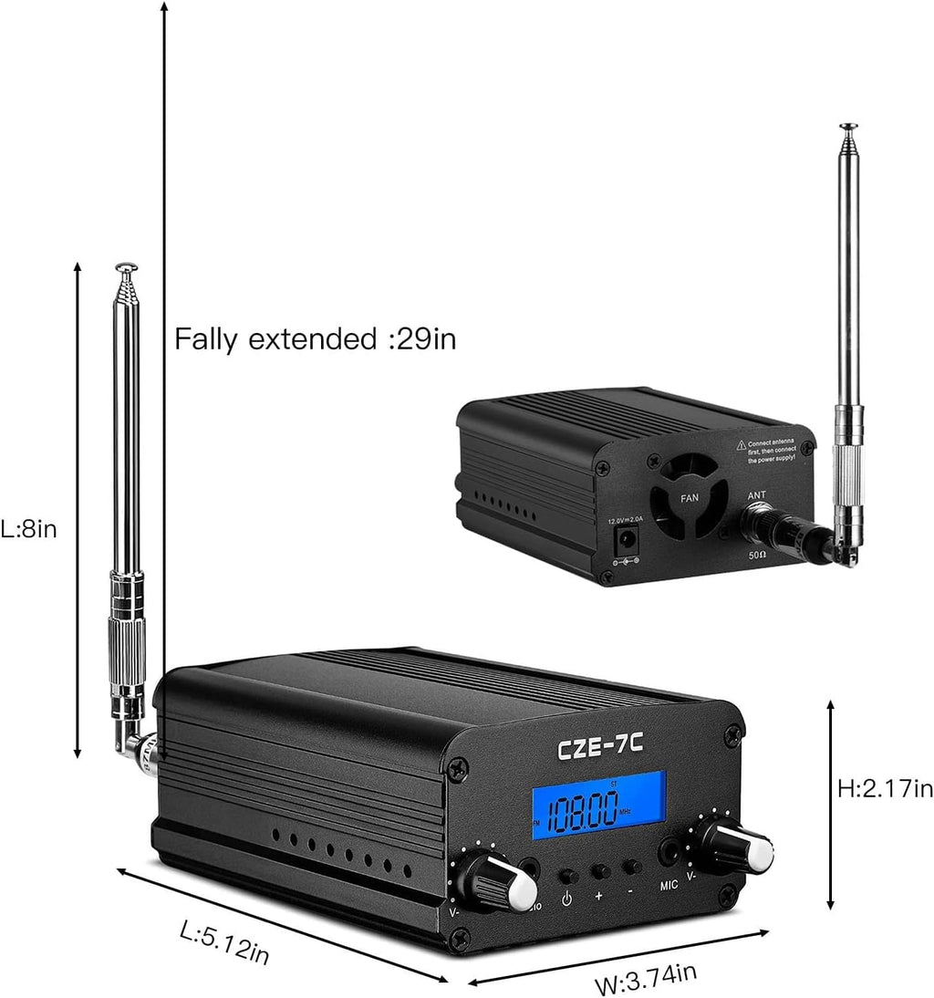RICHRYCE FM Transmitter for Church, 1W / 7W Broadcast Radio Stereo Station ，Fcc Certified Wireless Broadcast Transmitter 76M to 108Mhz with Mic for Drive-in Movie Theater ，Campus