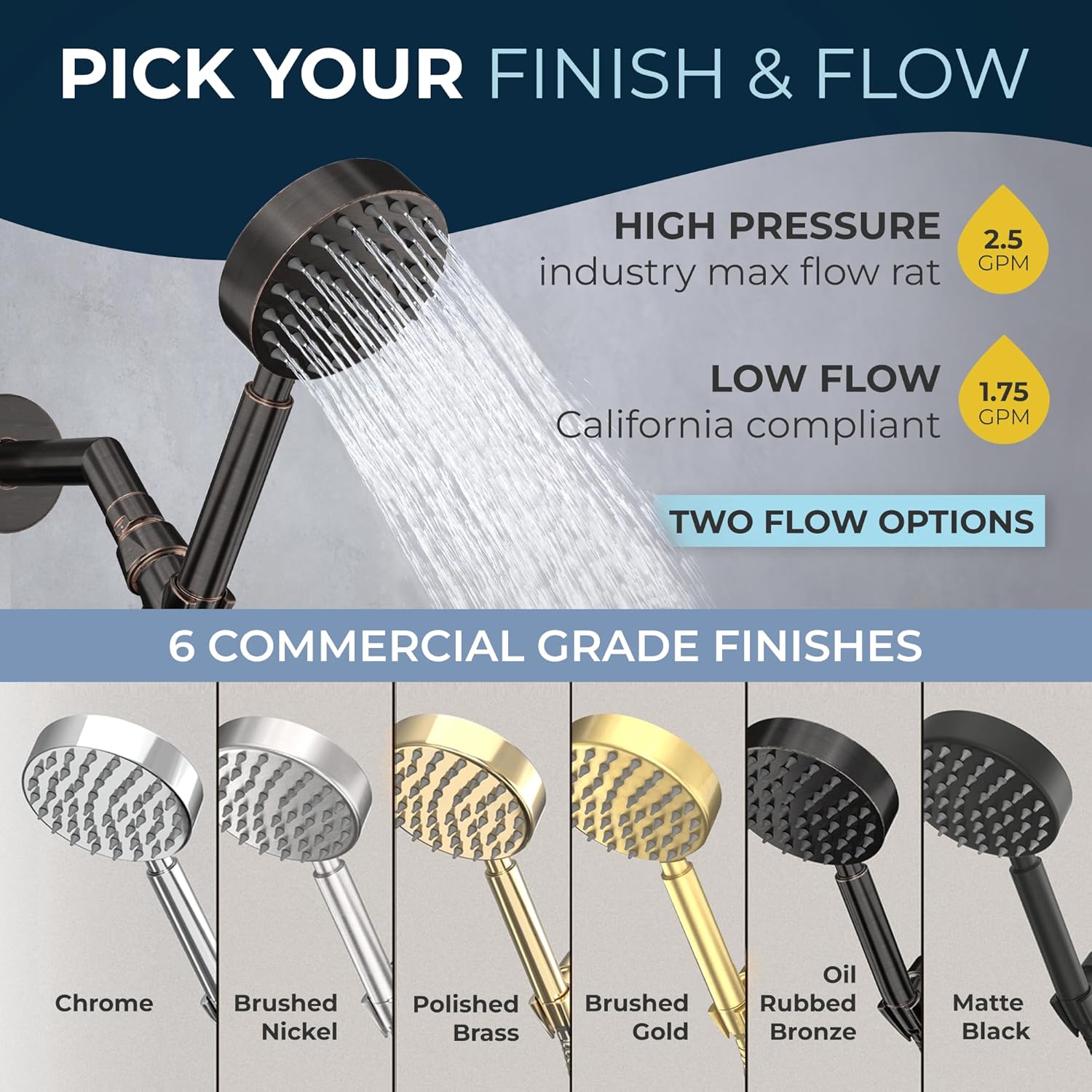 HammerHead Showers® Solid Metal LOW FLOW Handheld Shower Head with Hose and Brass Holder - OIL RUBBED BRONZE – Water Saving 1.75 GPM Detachable Shower Head - Adjustable Shower Wand Bracket & 6ft Hose