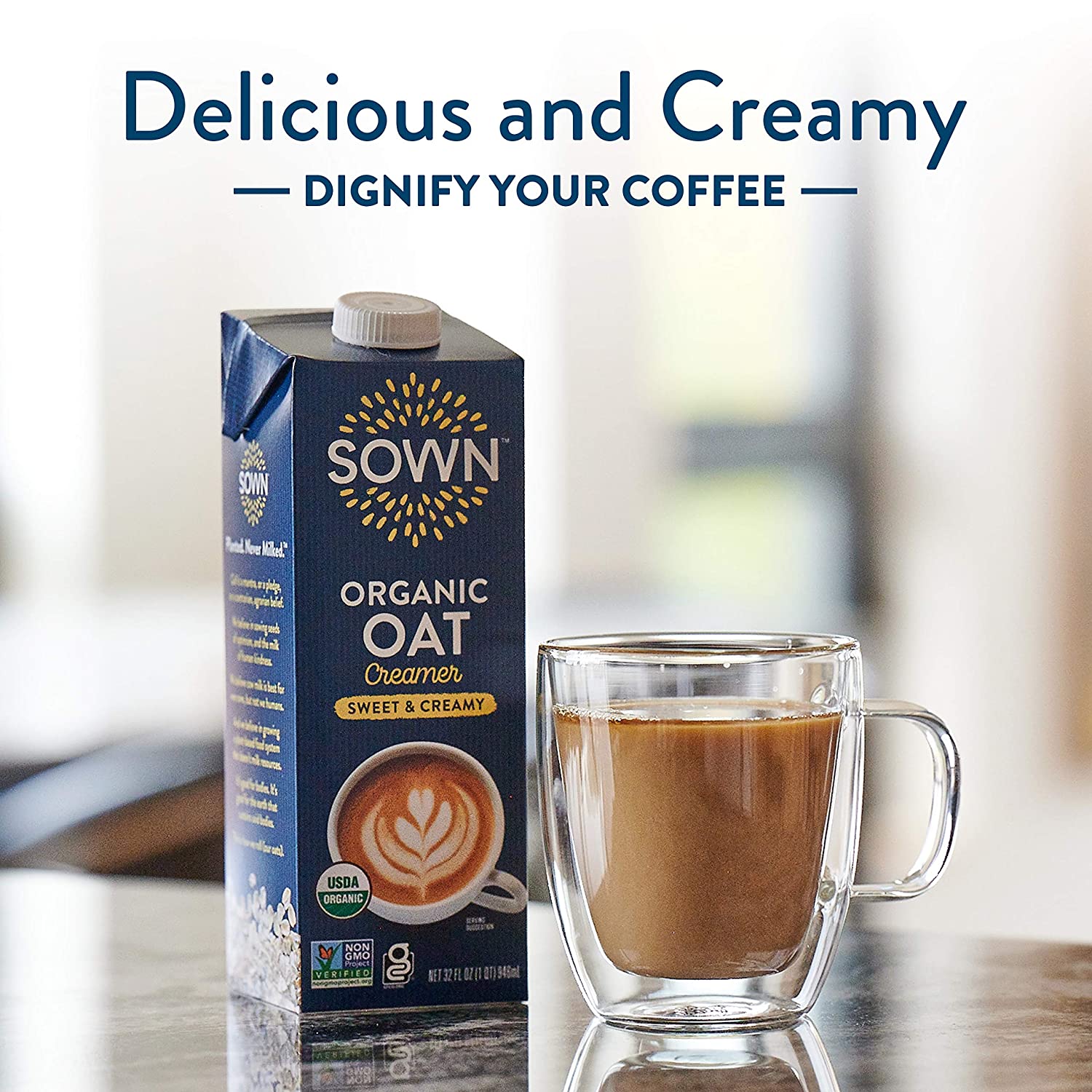 SOWN Organic Oat Creamer Unsweetened - Barista Oat Milk Non Dairy Coffee Creamer - Plant Based, Dairy-Free, Vegan, 0g Added Sugar, Gluten-Free, Non-GMO, Shelf Stable - 32oz (Pack of 6)