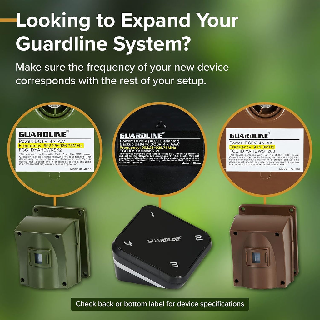Guardline Wireless Driveway Alarm - Motion Sensor Alarm Set with 4 Sensors and 1 Receiver - 500 Foot Range - Weatherproof, Outdoor Security Alert System for Home & Property﻿