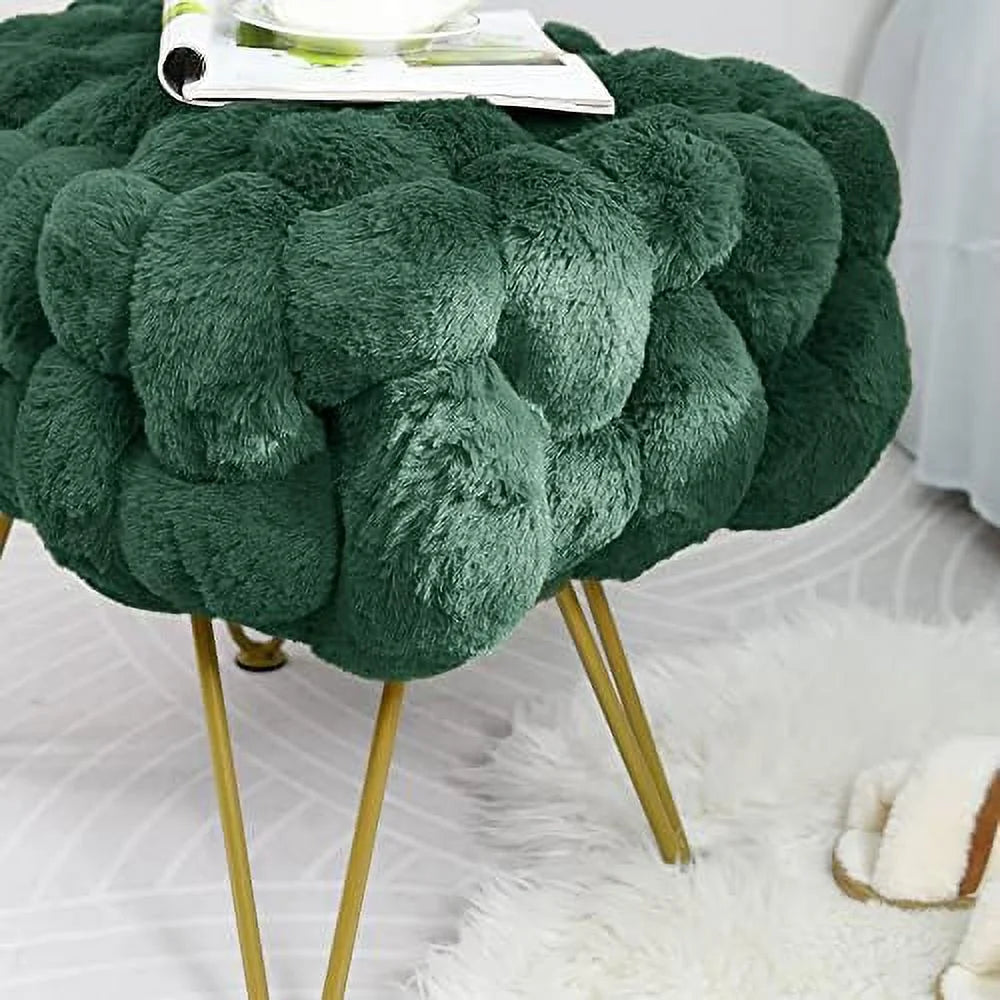 Pink Soft Faux  Ottoman Fuzzy Entryway Bench Seat 27x20x19 Sturdy Accent Coffee Table for Living Room Make up Vanity Fluffy Shoe Stool with Golden Legs for Bedroom Closet F