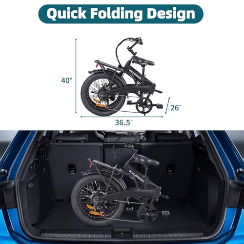 Folding Electric Bike for Adults, 20×3.0 Fat Tire Electric Bicycle, 374.4Wh Battery Ebike, 20MPH Electric Cargo Bike with LCD Color Display & 6 Speed Gears (Fits for 5'0+)