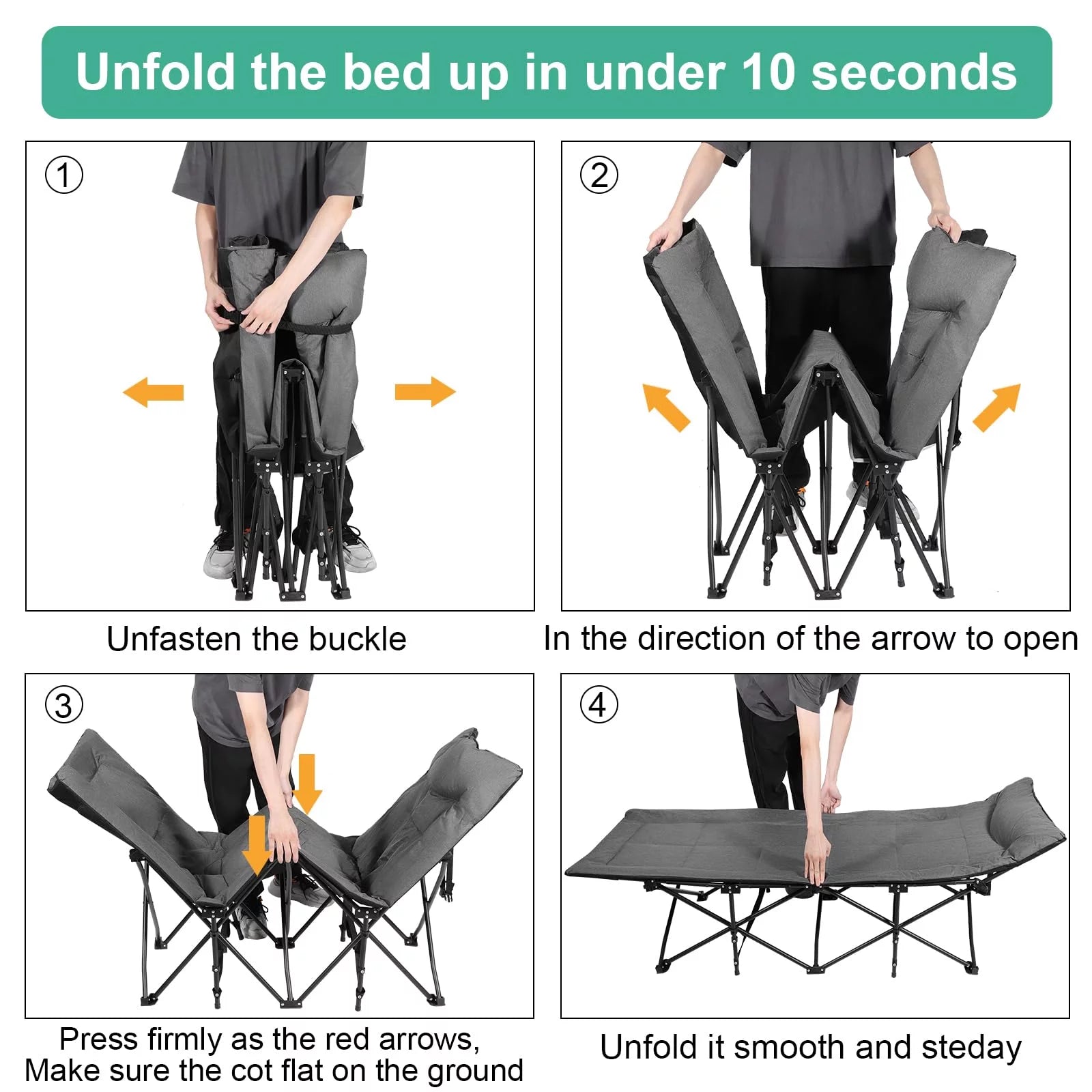 Folding Camping Cot – Deluxe Collapsible Single Person Bed in a Bag w/Pillow for Indoor & Outdoor Use – Ultra Lightweight, Comfortable, Heavy Duty Design Holds Adults & Kids