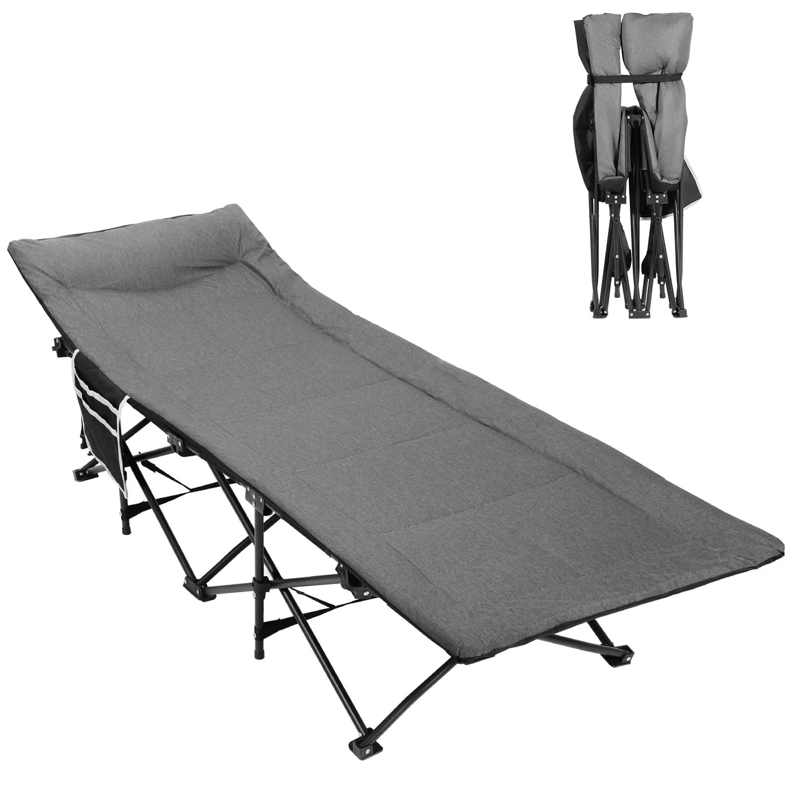Folding Camping Cot – Deluxe Collapsible Single Person Bed in a Bag w/Pillow for Indoor & Outdoor Use – Ultra Lightweight, Comfortable, Heavy Duty Design Holds Adults & Kids
