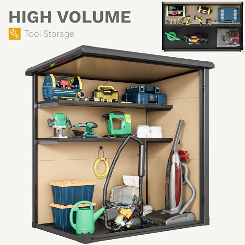 DWVO 5x3ft Resin Outdoor Storage Shed with Floor, Waterproof Lockable Storage Shed with Window, Plastic Outside Tool Storage for Garden, Backyard, Patio, Lawn, Gray