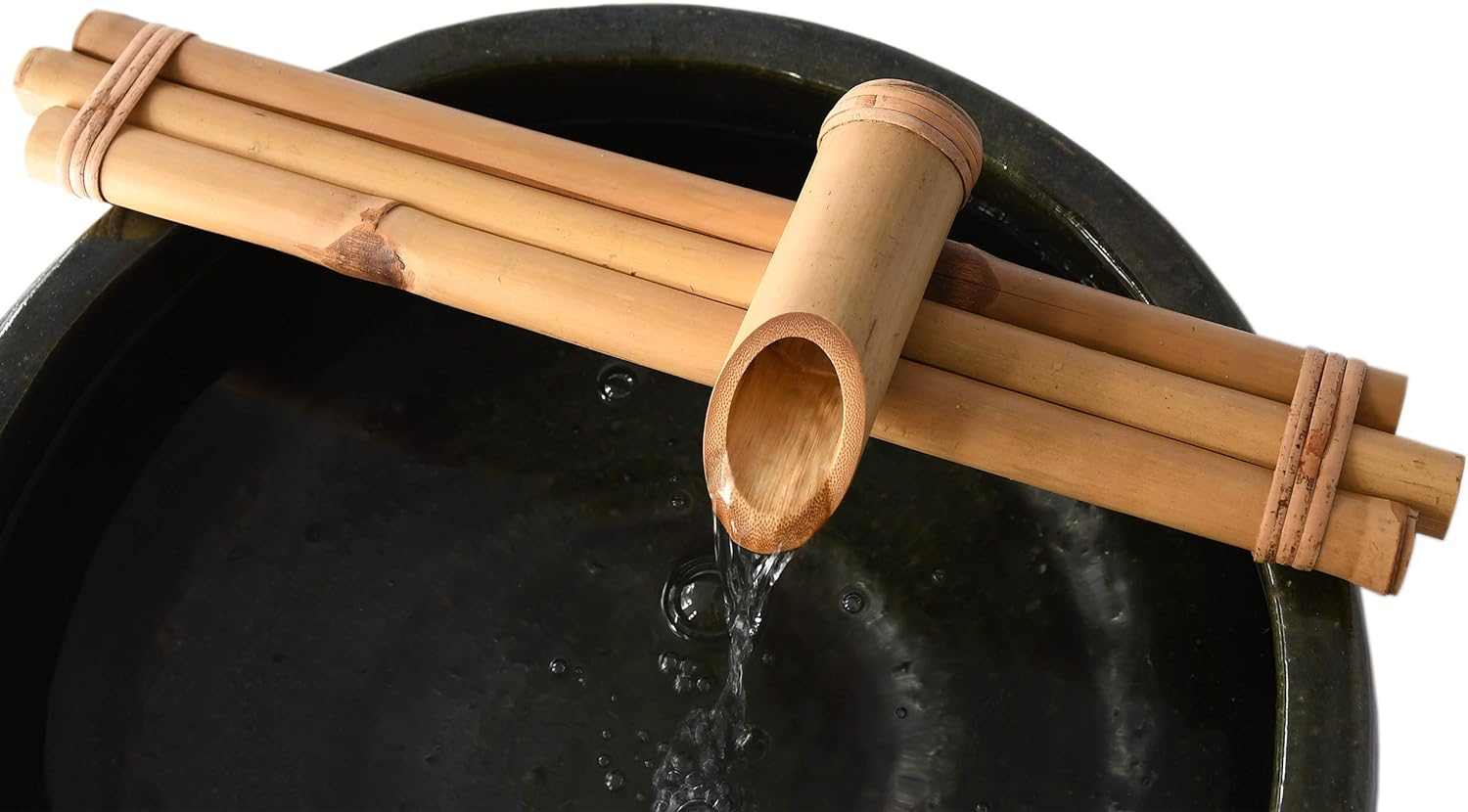 Bamboo Accents Water Fountain & Pump Kit – 18 inch, 3 Arm Style Split-Resistant All Natural Bamboo – DIY Indoor/Outdoor Zen Garden - Fits 15-30 inch Bowl (not Included)