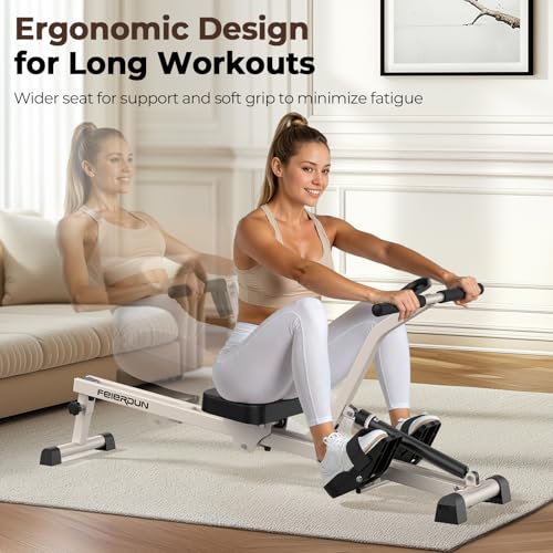 Feierdun Compact Adjustable Rowing Machine for Home 300LBS Weight Capacity with 12 Levels of Resistance for Complete Body Workouts Foldable Hydraulic Rower for Home