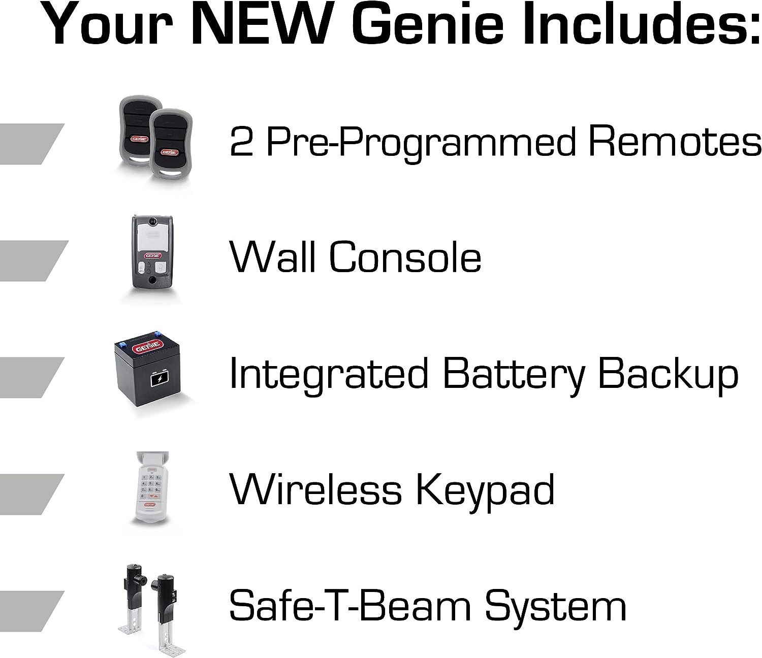 Genie Chain Drive 750 3/4 HPc Garage Door Opener w/Battery Backup - Heavy Duty Chain Drive - Operate your garage door when the primary power is out - Wireless Keypad Included, Model 7035-TKV,BLACK