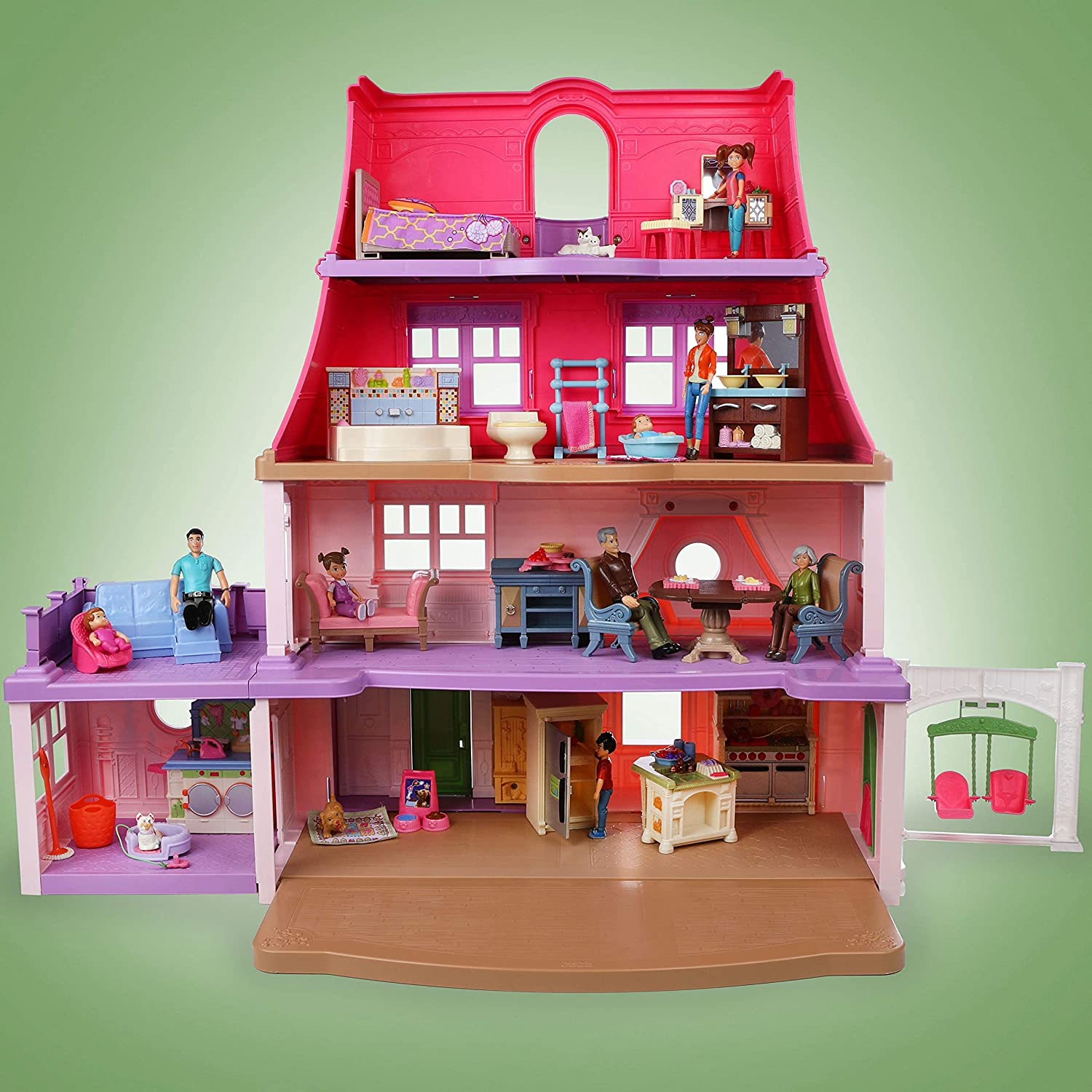 Sweet Li'l Family Dollhouse People Set of 9 Action Figure Set - Grandpa, Grandma, Mom, Dad, Sister, Brother, Toddler, Twin Boy & Girl