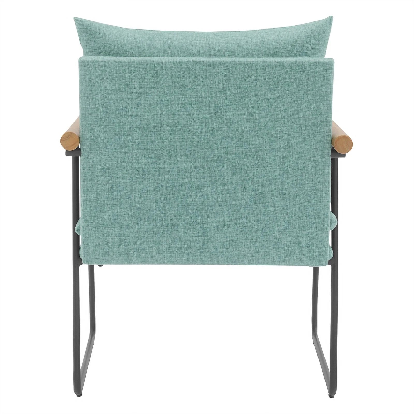 Dutton Armchair in Sage Green Fabric with Natural Arms and Black Sled Base