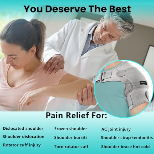 Shoulder Brace- Torn Rotator Cuff Recovery Supports for Men&Women,Adjustable Fit Sleeve Wrap,for AC Joint Pain Relief,Shoulder Injuries&Tears,Bursitis,Swelling,Tendonitis (Gray, Small)…