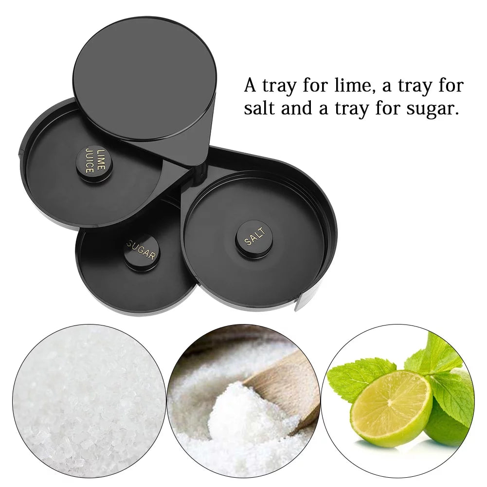 Barra de vidrio Rim, Delaman Bar 3 Tier Sugar Salt Rim Lime Glass para cóctel Bartender Tool Party Home Black