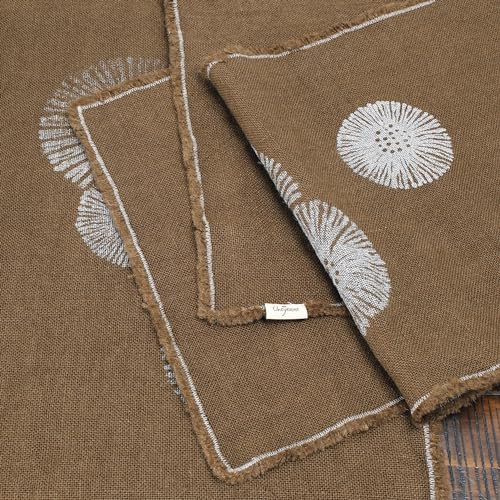 Cheyenne Burlap Linen Table Runner – Hand Printed – 100% Linen –Fringed Edge- Prewashed, Pre-shrunk, and Machine Washable – Chocolate Brown (14X36, White Dandelion)