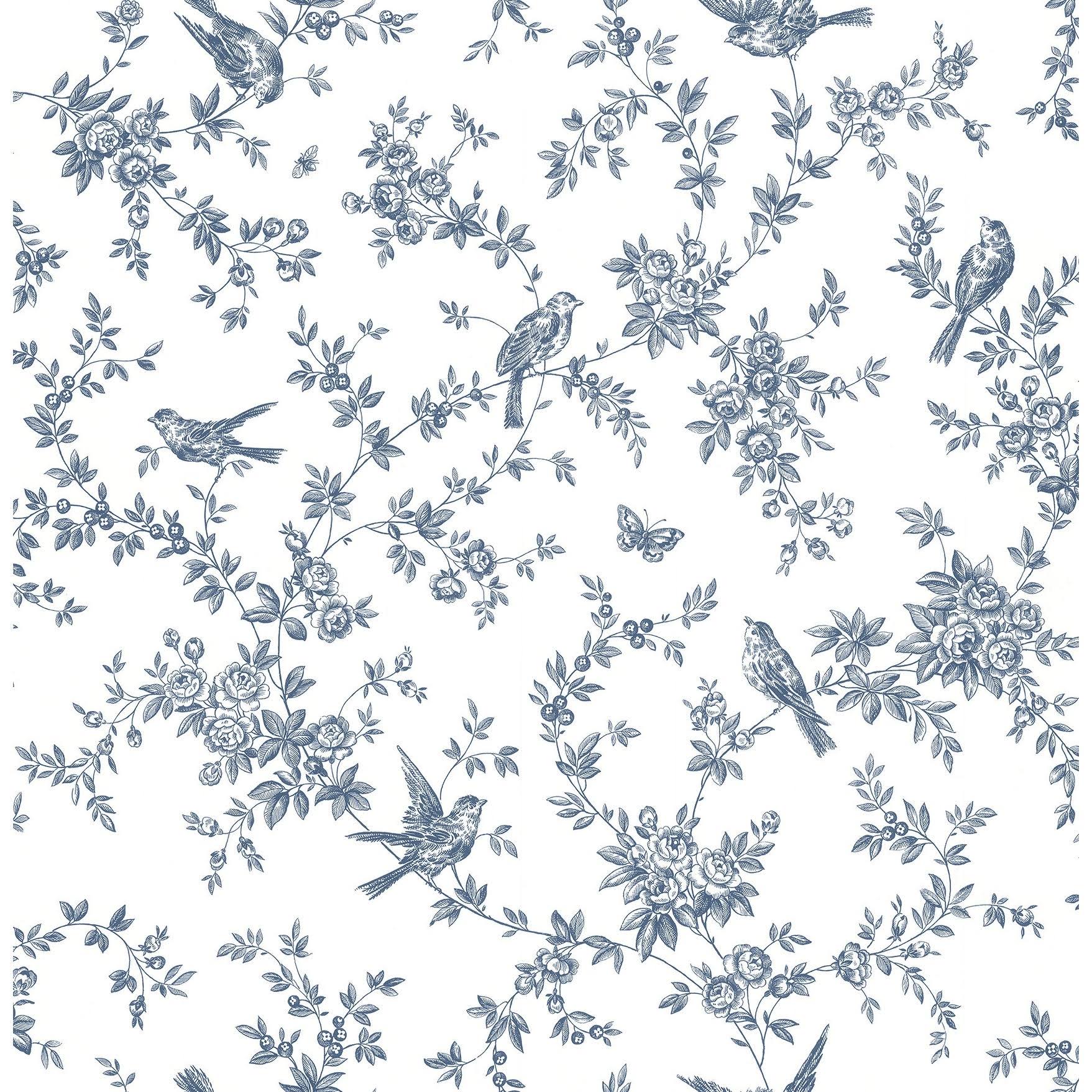 Brewster 2766-003519 Cassandra Navy Floral Trails Wallpaper