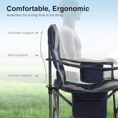 Camping Folding Chair, Heavy Duty Oversized Portable Outdoor Chair, Foldable Camp Chair with Cup Holder and Cooler Bag Support 450 LBS, Green…