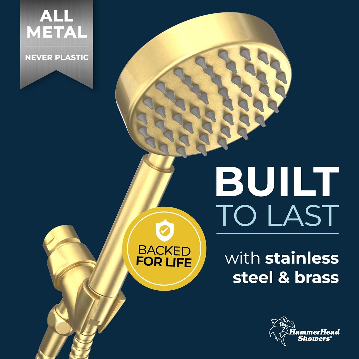 HammerHead Showers® Solid Metal LOW FLOW Handheld Shower Head with Hose and Brass Holder - OIL RUBBED BRONZE – Water Saving 1.75 GPM Detachable Shower Head - Adjustable Shower Wand Bracket & 6ft Hose