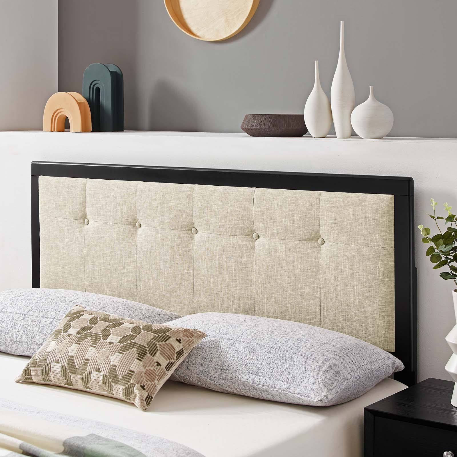 Modway Draper Tufted Queen Fabric and Wood Headboard - Walnut Charcoal