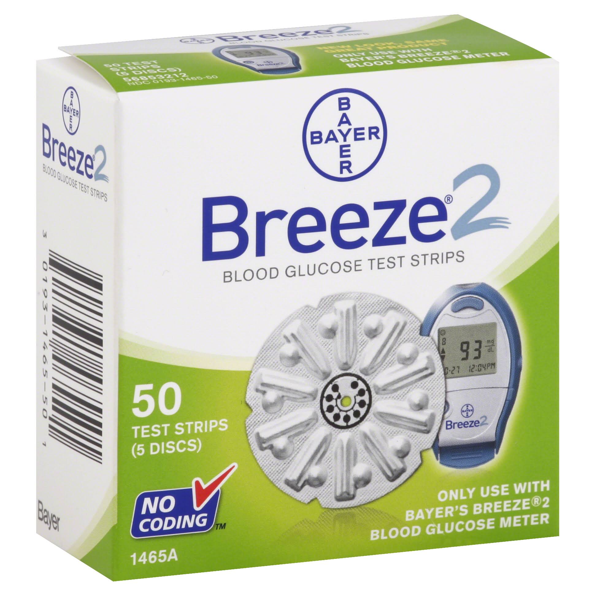 Bayer Breeze 2 Blood Glucose Test Strips  50 strips