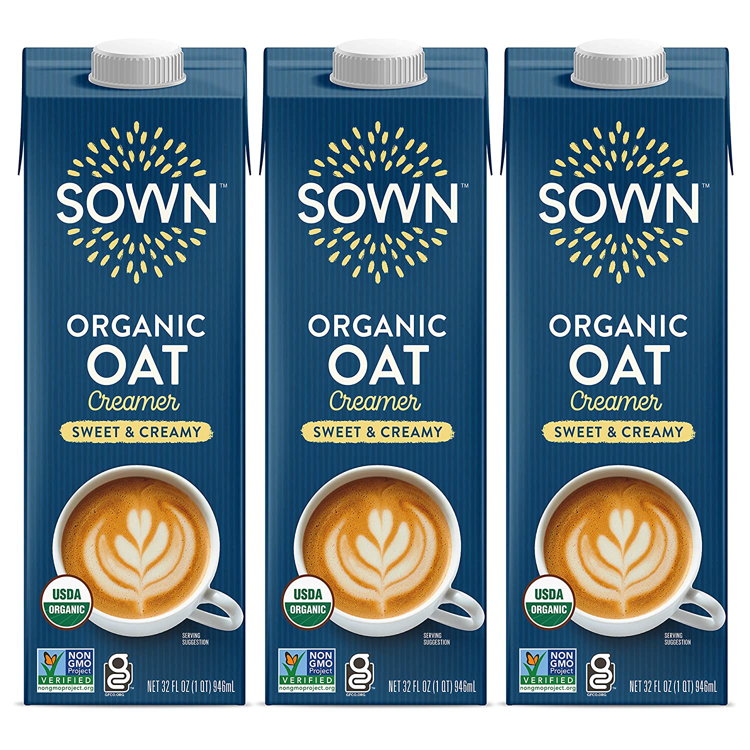 SOWN Organic Oat Creamer Unsweetened - Barista Oat Milk Non Dairy Coffee Creamer - Plant Based, Dairy-Free, Vegan, 0g Added Sugar, Gluten-Free, Non-GMO, Shelf Stable - 32oz (Pack of 6)