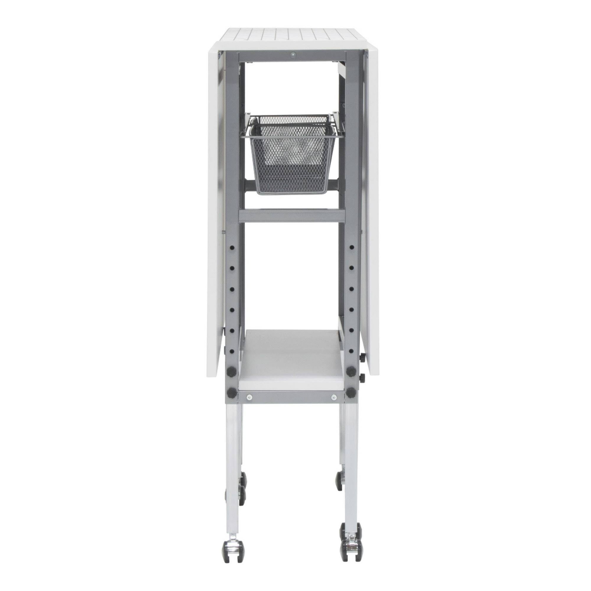 Sew Ready Mobile Folding Height Adjustable Quilting Fabric Cutting Table with Sewing Board Grid and Storage in Silver/White Top