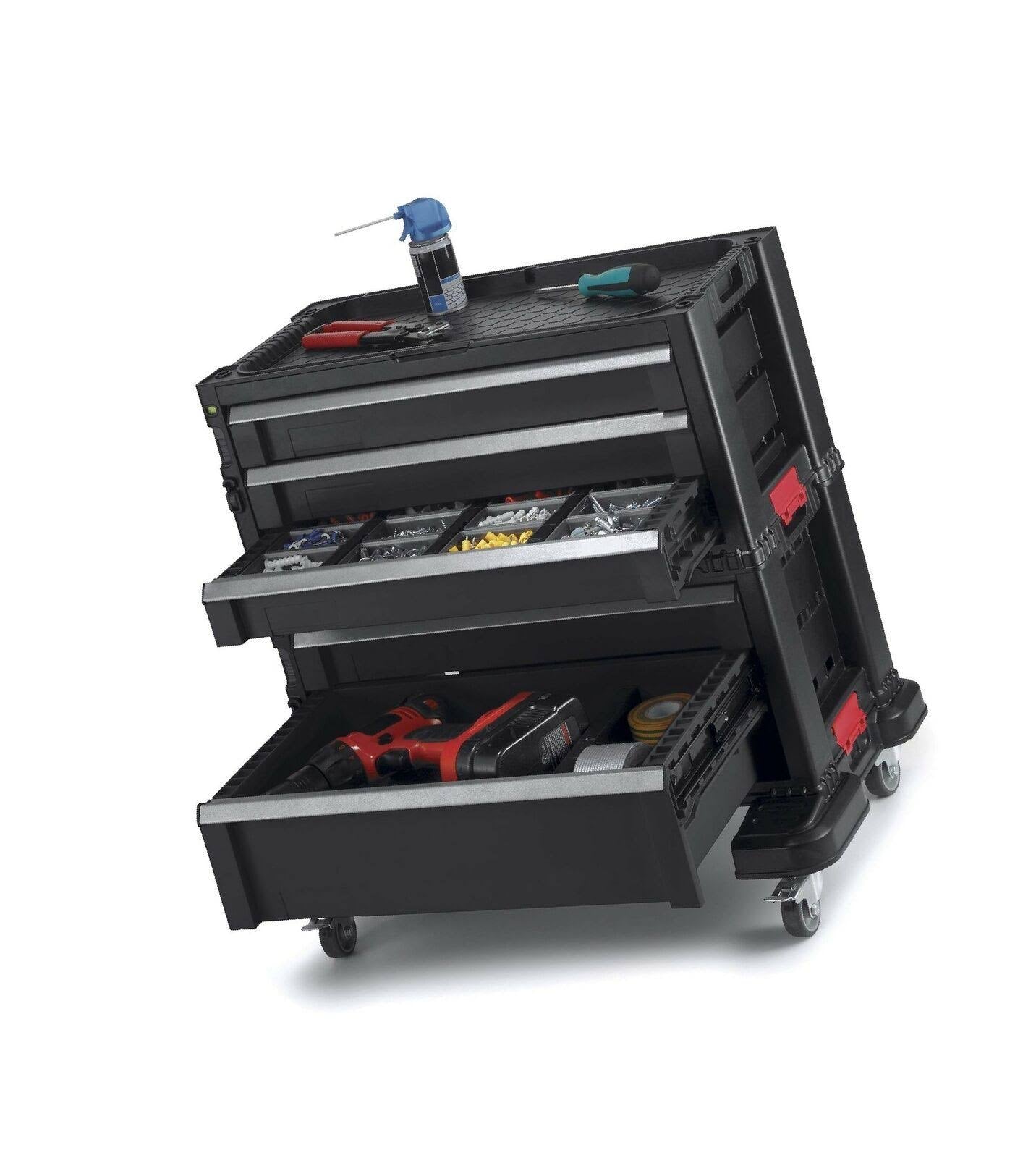 Keter 5 Drawer Modular Tool Storage, Plastic Resin Chest, Black