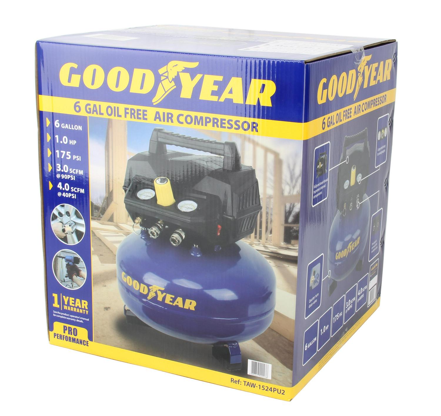 GOODYEAR 6 Gallon 175 Max Psi Portable Pancake Air Compressor， 3.0 SCFM at 90 Psi