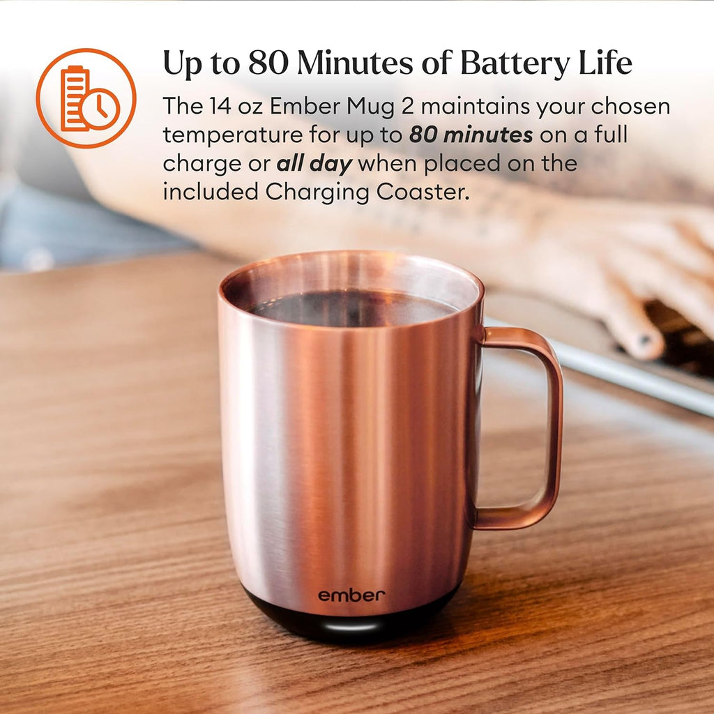 Ember Temperature Control Smart Mug 2, 14 Oz, App-Controlled Heated Coffee Mug with 80 Min Battery Life and Improved Design, White
