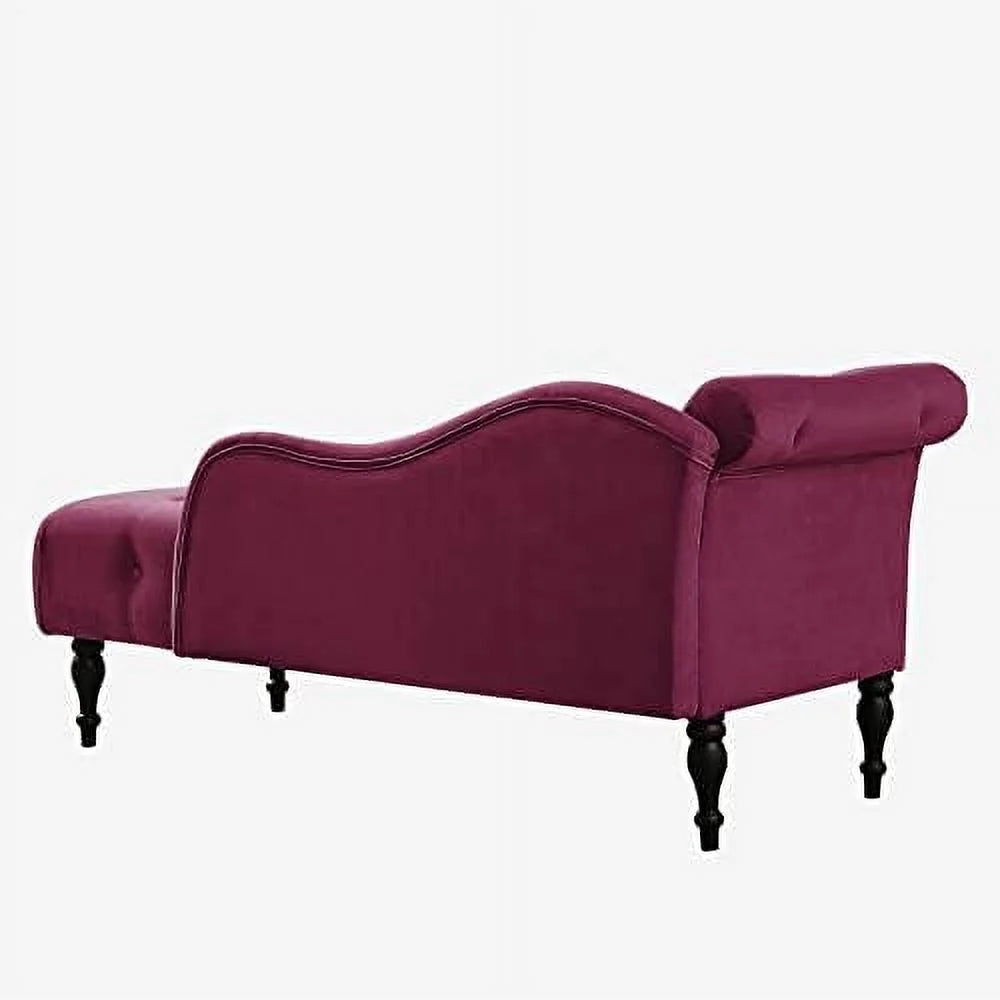 TJUNBOLIFE Velvet Chaise Lounge Indoor  60\u201D Tufted Upholstered Lounge Chair with Pillow & Rolled Arm Nailhead Trim for Bedroom Living Room Office  Grey