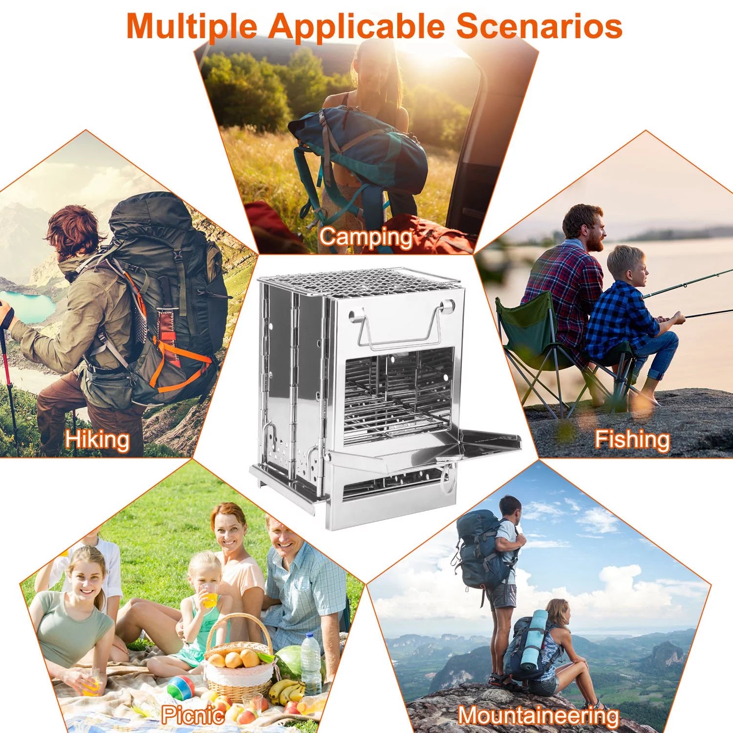 Folding Wood Burning Camp Stove, iMounTEK Small Portable Stainless Steel Backpacking Stove Outdoor Cooking Tents Heating Hiking Survival, Mini BBQ Stove with Carry Bag